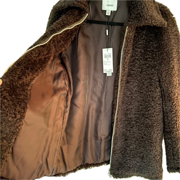 Jason Wu Chocolate Brown Faux Fur Teddy Jacket Womens Zipper Pockets M NWT - Picture 8 of 10